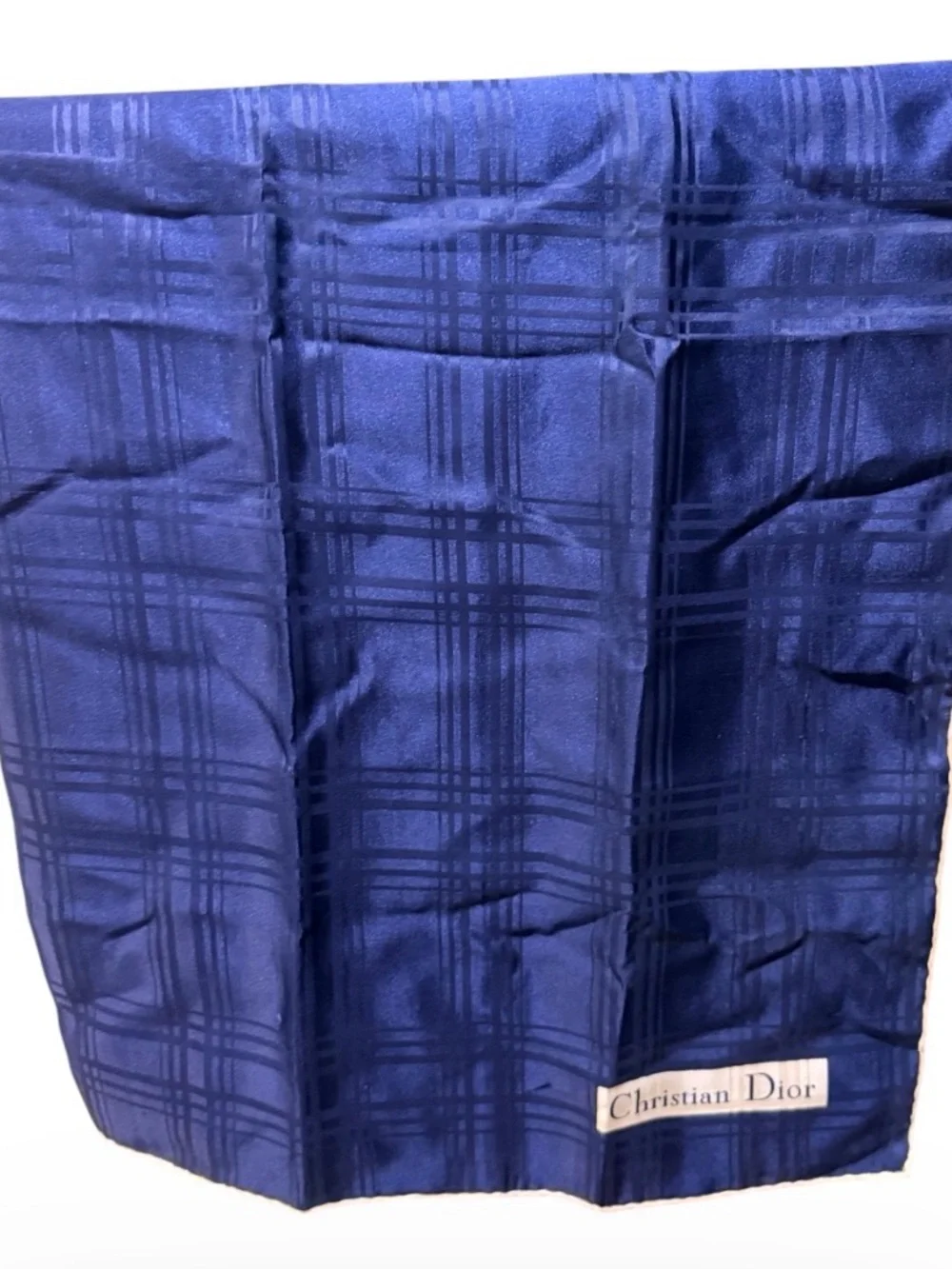 Dior Men's or Women Silk Scarf in Deep Blue Plaid-Preowned